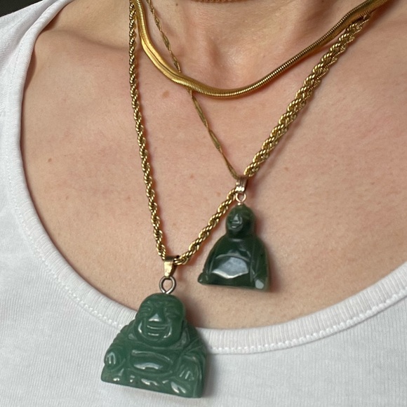 Natural Nephrite Jade lucky Buddha Pendents for couples gold-plated chain - Picture 12 of 14